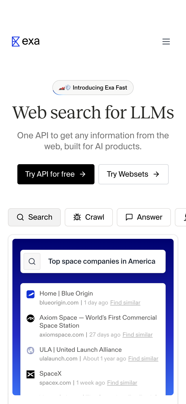 Exa - Shipped on Vercel